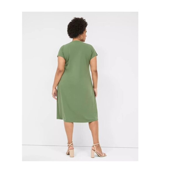 LANE BRYANT UEC Size 18/20 V-Neck Pleat-Front Jersey Midi Dress Green - Picture 3 of 13